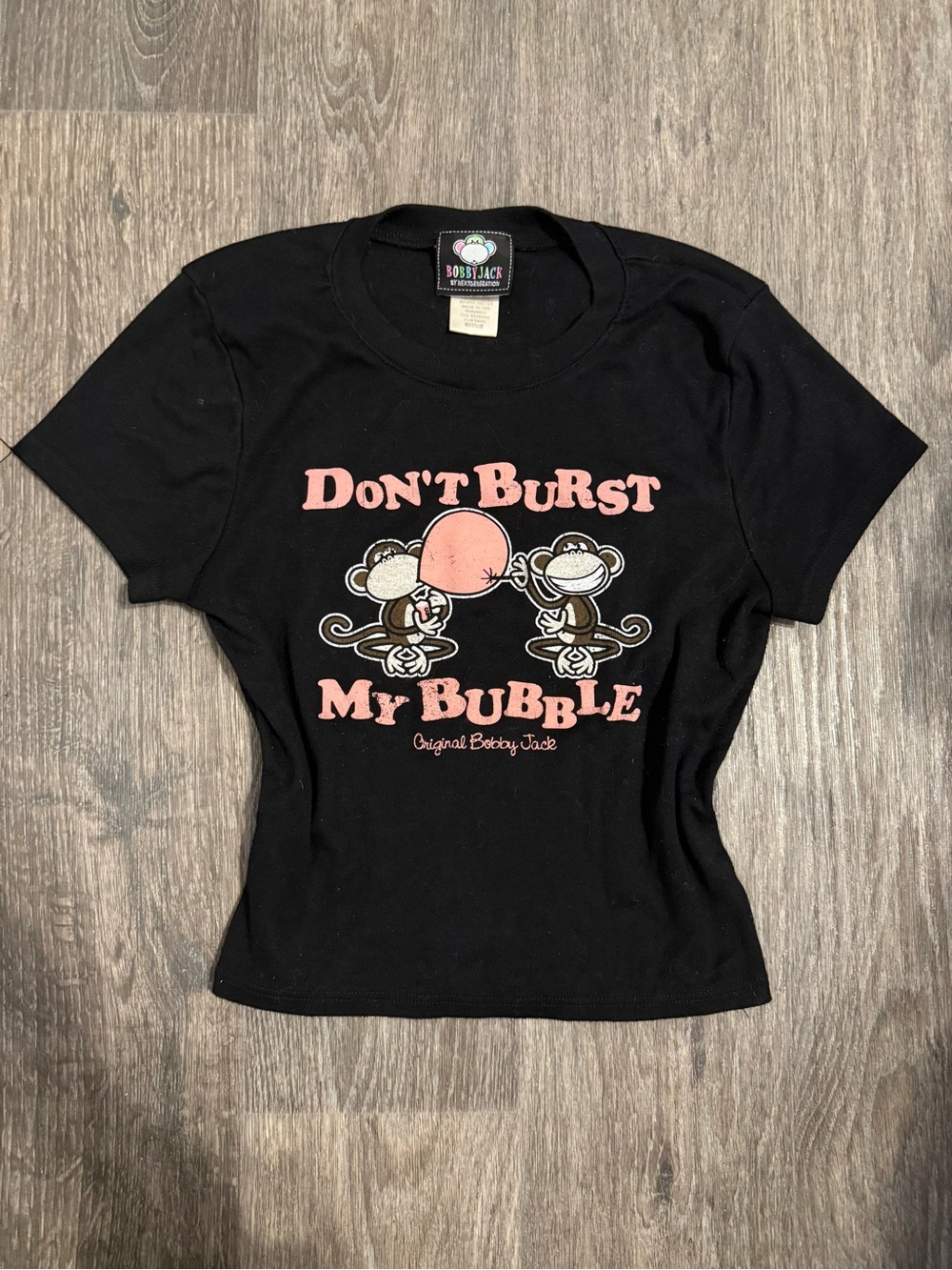 Y2K Bobby Jack "Don't Burst My Bubble" Black Graphic Baby Tee